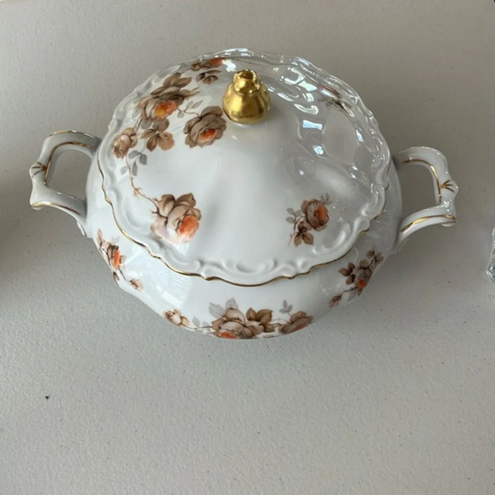 Antique vintage Soup bowl with lid Norway Rose by Mitterteich